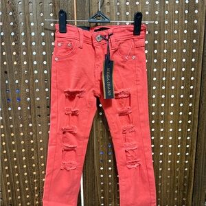 Kids Coral Distressed Jeans